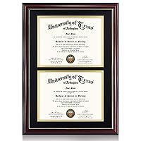 GraduationMall Double 8.5x11 Diploma Frame,Solid Wood & UV Protection Acrylic,Cherry Finish with Gold Trim,Black & Gold Mat