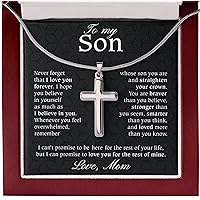To My Son From Mom, Son Necklace Gifts From Mom and Dad, Mother and Son Necklace, Birthday Graduation Christmas Faith Cross Necklace Present Custom Name Gift