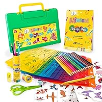 Drawing Stencil Kit for Kids, 60 PC Art Set with 370+ Shapes, Sketch Pad, and Colored Pencils for DIY Arts and Crafts for Boys and Girls, Draw with Letter, Animal and Car Stencils, Green