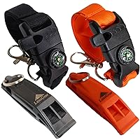5-in-1 Tactical Keychain Lanyard for Hiking Fishing Hunting & Outdoor Emergencies | Multipurpose Survival Safety Tool with Compass, Emergency Whistle, Fire Starter (2 Pack Black/Orange)