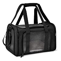 Henkelion Large Soft Sided Cat and Pet Carrier for Cats and Puppies up to 25Lbs - Collapsible, Waterproof Travel Carrier - Black