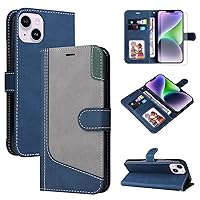 Asuwish Phone Case for iPhone 15 Plus 6.7 inch Wallet Cover with Screen Protector and Leather Flip Cover Card Holder Slot Stand Cell i-Phone 15+ iPhone15Plus 5G i i15 + iPhone15 15Plus Women Men Blue