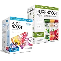 Pureboost Clean Energy and Superfoods Bundle. 60 Stick Packs Boosted with B12, Vitamin C and More. Fruity Combo Pack + Superfoods Combo Pack which Includes 7 Organic Superfoods + Apple Cider Vinegar