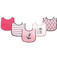 Luvable Friends Unisex Baby Cotton Terry Drooler Bibs with PEVA Back, Girl Nautical, One Size