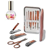 Blossom 10 in 1 Professional Manicure, Pedicure + Facial Tools Grooming Kit, Stainless Steel Nailcare Nail Clipper Kit with Travel Case + 0.5oz Cherry Scented Cuticle Oil, 2 Pack Bundle