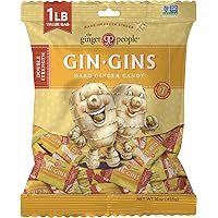 GIN GINS Double Strength Ginger Hard Candy by The Ginger People – Anti-Nausea and Digestion Aid, Individually Wrapped Healthy Candy - Double Strength Ginger Flavor, Large 1 lb Bag (16oz) - Pack of 1