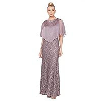 S.L. Fashions Women's Sequin Lace Beaded Cape Gown Dress, ICY Orchid, 8