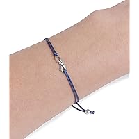 Dark Blue Thread Friendship Support Bracelet, Handmade Small Sterling Silver 925 Ribbon Shaped Charm. Aware for Colon Colorectal Rectal Cancer, Colitis, Arthritis. Adjustable Pull-string