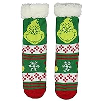 Bioworld Dr Seuss The Grinch Adult Fair Isle Sweater Knit Sherpa Lined Slipper Socks For Men and Women