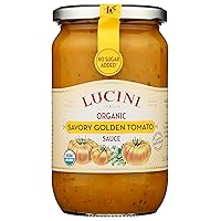 Lucini Organic Golden Tomato Sauce - Classic Italian Sauce in Glass Jar - Fresh Organic Tomatoes - No Sugar Added Pasta Sauce, 24 oz