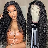 SENSAIRUITE Deep Wave Lace Front Wigs Human Hair 180% Density Curly Lace Front Wig Human Hair 13x4 HD Transparent Glueless Lace Frontal Wigs Pre Plucked with Baby Hair Natural Black 28 Inch