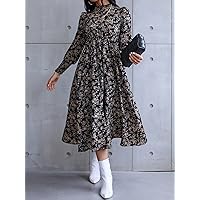 Summer Dresses for Women 2022 Floral Print Shirred Cuff Dress Dresses for Women (Color : Multicolor, Size : X-Small)
