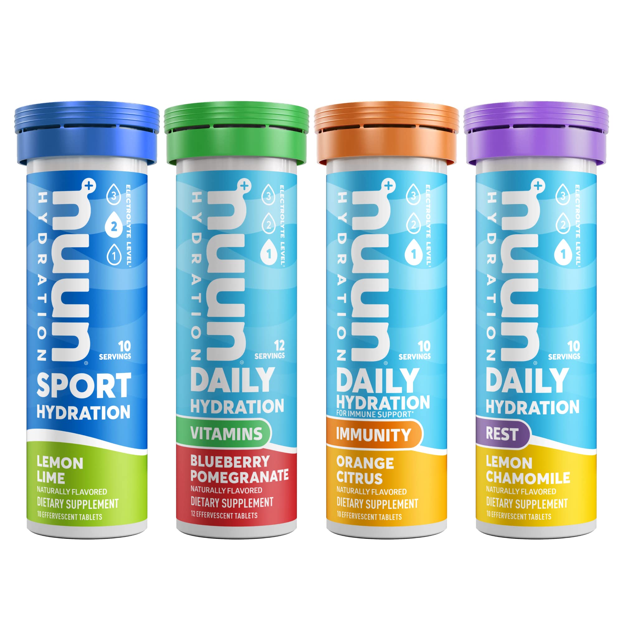 Nuun Hydration Complete Pack - Sport, Vitamins, Immunity and Rest Electrolyte Drink Tablets, Mixed, 4 Pack (42 Servings)