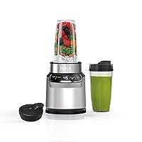 BN401 Nutri Pro Compact Personal Blender, Auto-iQ Technology, 1000-Peak-Watts, for Frozen Drinks, Smoothies, Sauces & More, with (2) 24-oz. To-Go Cups & Spout Lids, Cloud Silver