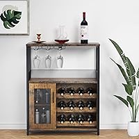 IDEALHOUSE Wine Cabinet with Large Storage Space and Detachable Rack, Industrial Sideboard and Buffet Cabinet with Glass Holder and Mesh Door, Rustic Brown