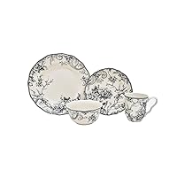 Adelaide 16-Piece Porcelain Dinnerware Set with Round Plates, Bowls, and Mugs, Gray
