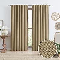 Farmhouse Burlap Color Curtains for Living Room 84 Inch Length, Blackout Natural Linen Textured Curtain Drapes Country Decor Rustic Camel Brown 50 by 84 Inch 2 Panels Back Tab Loop Pocket