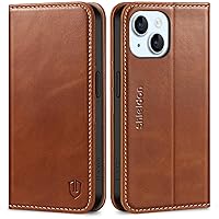 SHIELDON Case for iPhone 15 5G 2023, Genuine Leather iPhone 15 Wallet Book Case Magnetic RFID Blocking Credit Card Holder Kickstand Shock Absorbing Case Compatible with iPhone 15 6.1