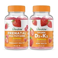 Lifeable Women's Prenatal Multivitamin + Vitamin D3 + Vitamin K2, Gummies Bundle - Great Tasting, Vitamin Supplement, Gluten Free, GMO Free, Chewable Gummy