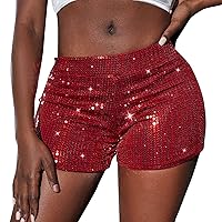 Sequin Shorts for Women Fashion Sparkly Elastic High Waisted Straight Leg Dance Hot Pants Glitter Shiny Disco Party Clubwear
