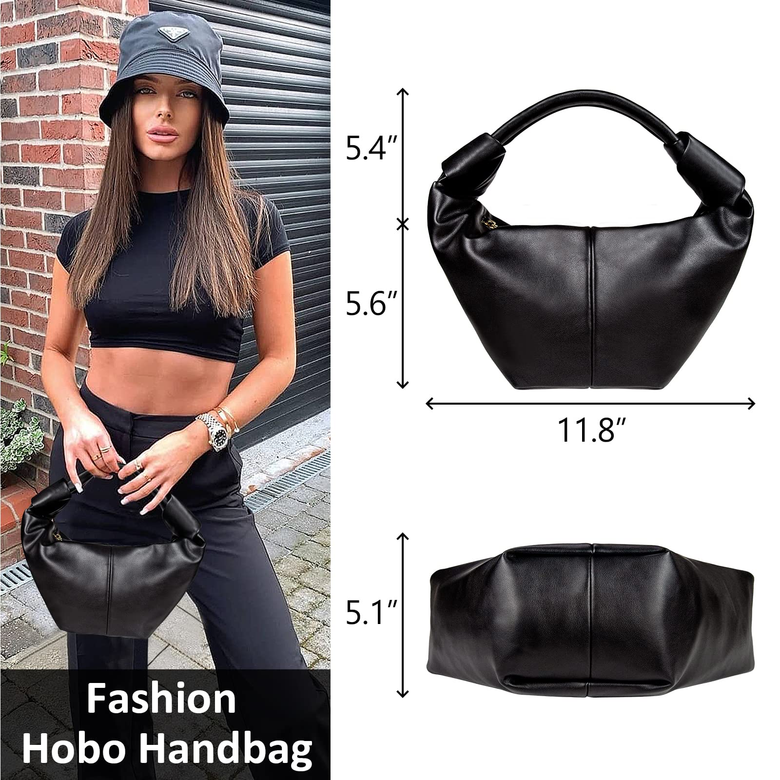 Strobody Women's Hobo Handbag and Purse, Soft Leather Shoulder Bag Satchel Clutch with Zipper Closure, Fashion Retro Designer Top Handle Bag for Work,Travel,Shopping