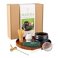 MYCHA-Complete Matcha Ceremony Gift Set -Japanese Handcrafted Matcha Tea Bowl-Bamboo Whisk-Scoop-Scoop Holder-Stainless Steel Sifter-Ceramic Whisk Holder-Tea Cloth-Tea Tray,Prep Guide (Green)
