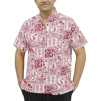 LA LEELA Men's Hawaiian Shirt Tropical Floral Beach Shirts Casual Button Up Short Sleeve Shirts for Men L Girly Hawaii Dance, Red
