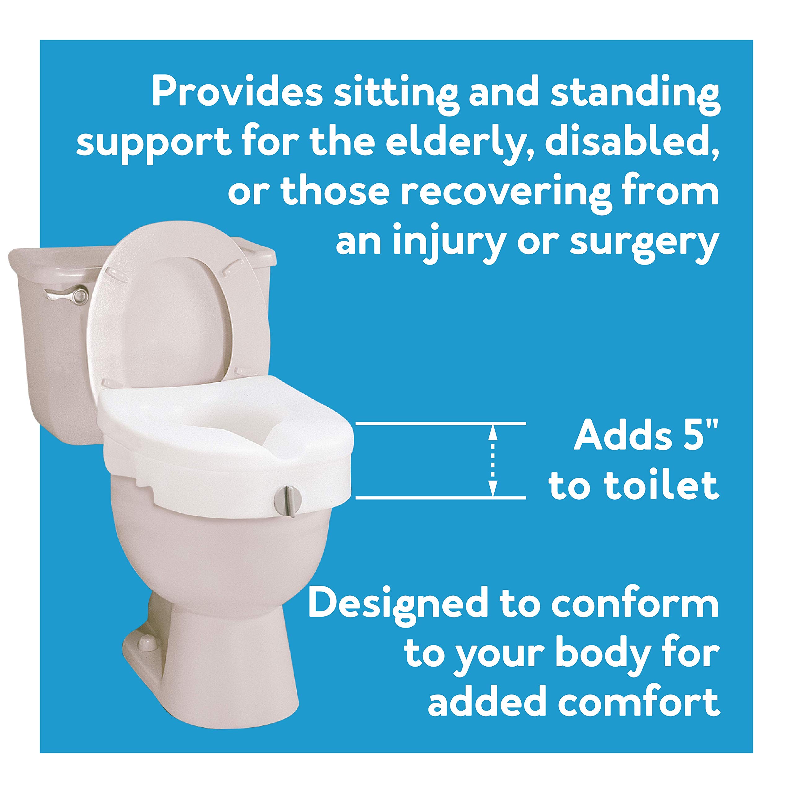 Carex E-Z Lock Raised Toilet Seat, 5 Inch Height, Toilet Seat Riser for Elderly and Handicap, Round Or Elongated Toilets, Elevated Toilet Seat and Toilet Riser