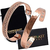 Copper Bracelets- for Men and Women| Set of 2 with Gift Bag| Gift for Mother's Day| Handmade 100% Copper (Hammered and Chain Inlay)