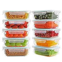 Bayco 10 Pack Glass Meal Prep Containers, Glass Food Storage Containers with Lids, Airtight Glass Lunch Bento Boxes, BPA-Free & Leak Proof (10 lids & 10 Containers)