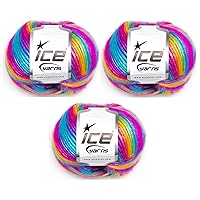 Ice Yarns Picasso Rainbow (3-Piece Pack) Blue, Purple, Green, Yellow, Orange, Pink Fuzzy with Subtle Sheen Yarn 44% Acrylic, 56% Polyester (3x1.76 Oz),(3x125 yds)