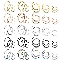 ADRAMATA 45Pcs 20G Double Nose Hoop Ring for Single Piercing 316l Stainless Steel Spiral Nose Ring Nostril Piercing Jewelry Adjustable Mulit Color Black Gold Silver Nose Ring Hoop 6/8/10mm