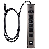 GE 5-Outlet Surge Protector Power Strip, 2 USB Ports, 4 ft Long Extension Cord, Flat Plug, Extra Wide Adapter Spaced Outlet, Slide-to-Close Safety Outlets, 300 Joules, Brushed Nickel, 25428