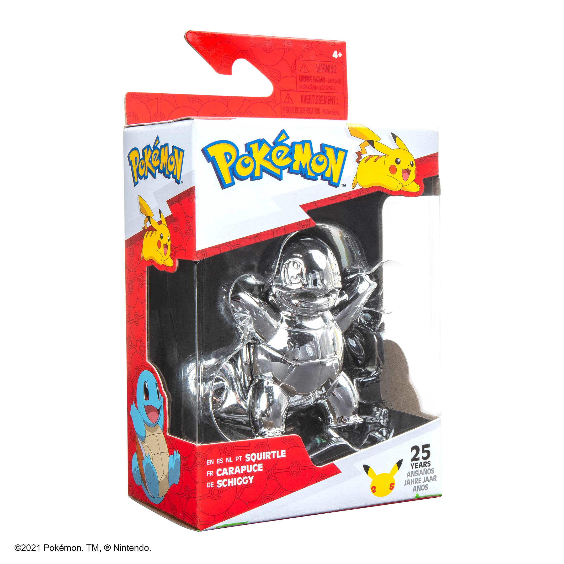 Pokemon 25th Celebration 3-inch Silver Squirtle #2 Figure Fan Must Have Toy - Officially Licensed 25th Anniversary Product from Jazwares