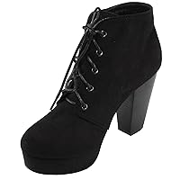 Forever Women's Camille-86 Faux Suede Lace-up Almond Toe Chunky High Heel Platform Ankle Booties