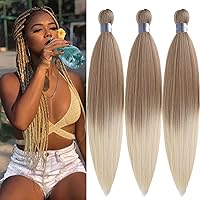 Blonde Braiding Hair Pre Stretched Kanekalon Blonde Ombre Braiding Hair Extensions for Braiding Box Braids Knotless Prestretched Pre Sectioned Braiding Hair Ombre 26 inch