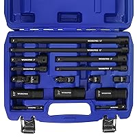 WORKPRO 15-Piece Drive Tool Accessory Set, Includes Socket Adapter Extension Set, Socket Extension Bar, Swivel Universal Joints and Spark Plug Socket Set, 1/4
