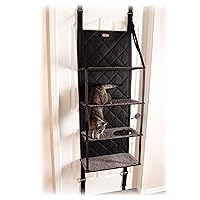 K&H PET PRODUCTS Hangin’ Cat Tree - Door Mounted Climber Cat Wall Perch Furniture Cat Hammock for Indoor, Hanging / Elevated Bed - 4 Story Gray 12 X 22 X 65 Inches