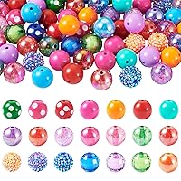 Pandahall 82Pcs 20mm Colorful Chunky Bubblegum Ball Large Spacer Beads for Summer Hawaii Beading Crafts Jumbo AB Color Gumball Round Resin Acrylic Loose Beads for Boutique Pen Bag Chain Making