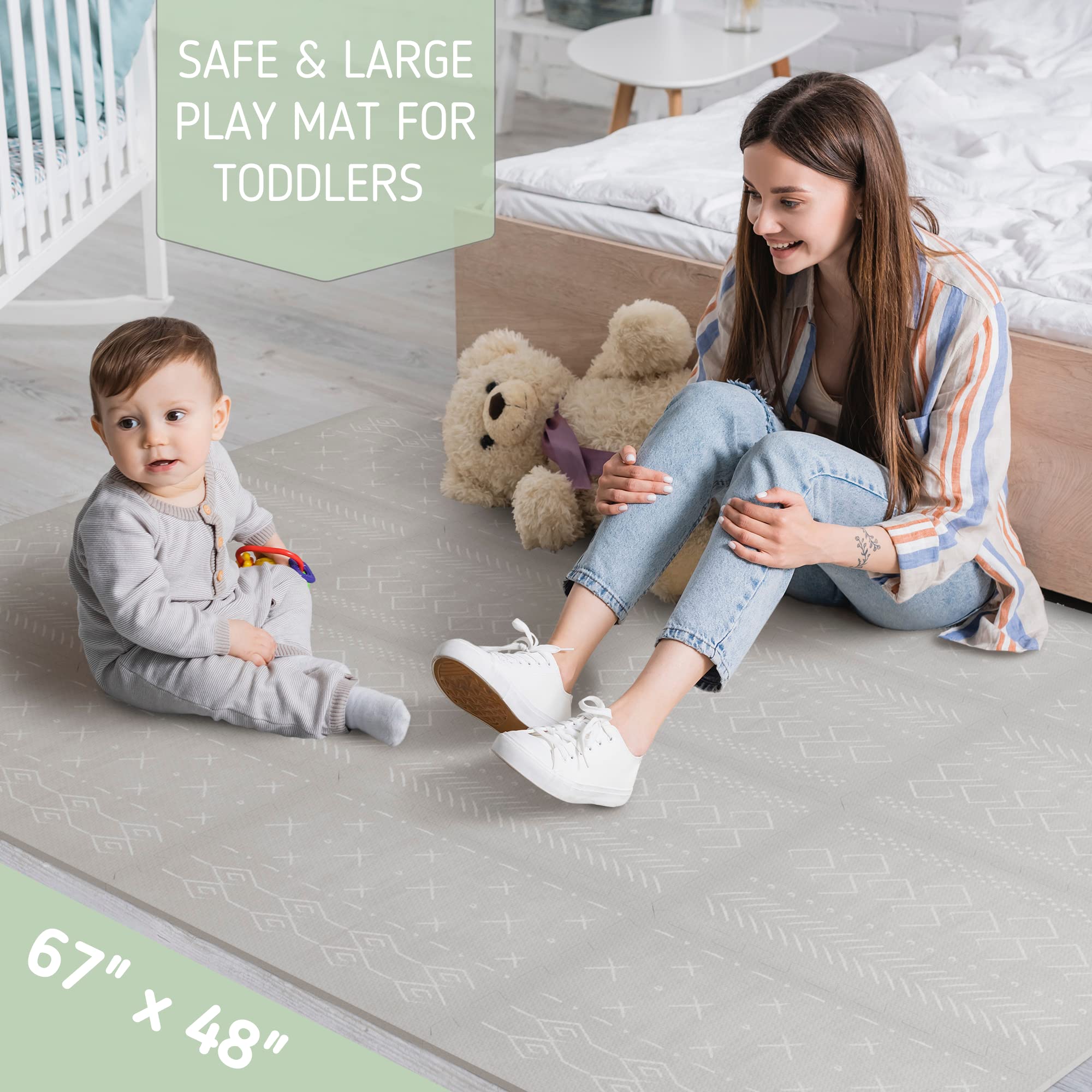 Stylish Baby Play Mat - Soft, Easy to Clean 5.6 x 4 ft. Floor Mat Creates A Safe Play Area for Your Baby Boy or Girl - The Perfect Modern Foam Playmat Fits Nicely with Your Kids Playroom Or Home Decor