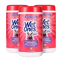 Wet Ones for Pets Freshening Multipurpose Wipes for Cats with Aloe Vera, 50 Count- 3 Pack | Easy to Use Cat Cleaning Wipes, Freshening Cat Grooming Wipes for Pet Grooming in Fresh Scent (FF12853PCS3)