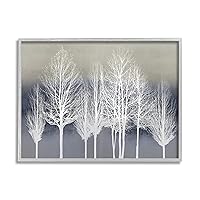 Stupell Industries Modern Tree Forest Winter Landscape Over Pattern, Designed by Kate Bennett Gray Framed Wall Art, Blue