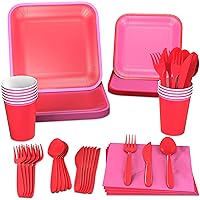 Crayola Color Pop Red and Pink Party Supplies (12 Dinner Plates, 12 Dessert Plates, 12 Paper Cups, 24 Napkins, 12 Sets of Plastic Cutlery) for Birthdays, Valentine's Day, Bridal Showers