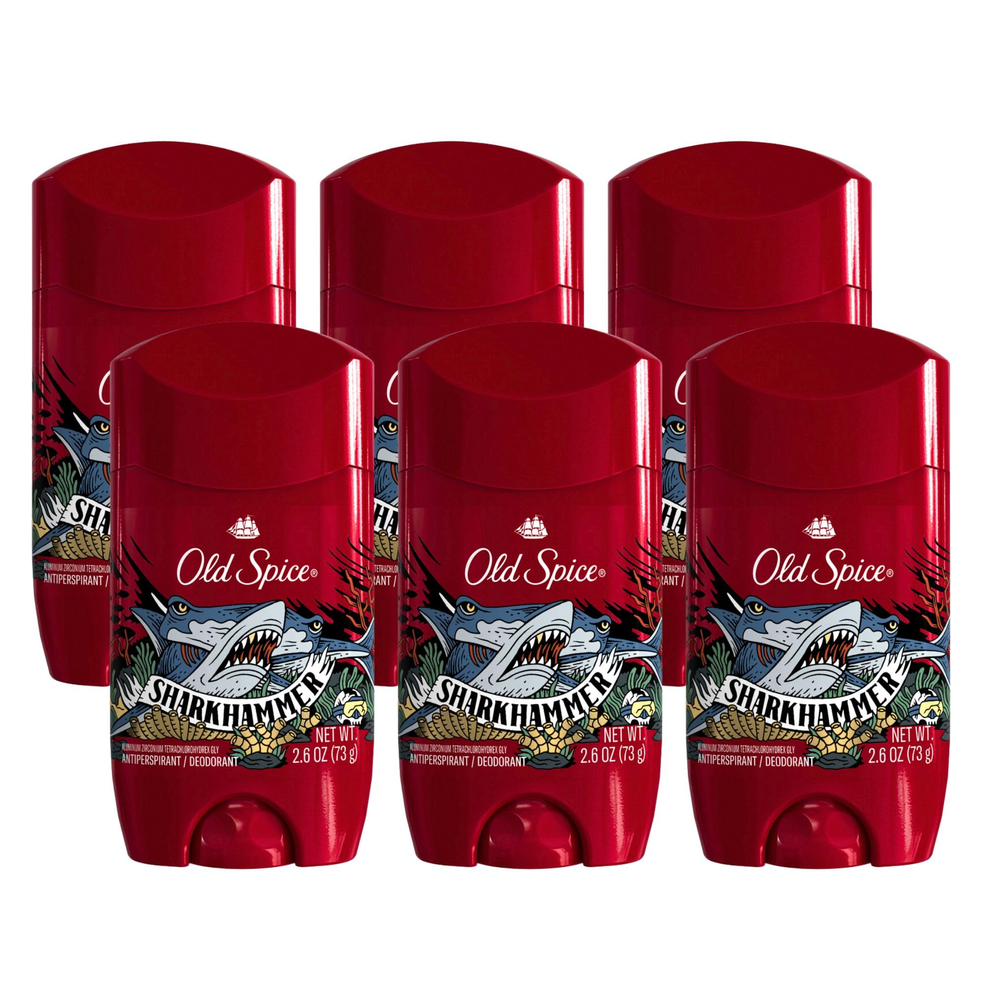 Old Spice Antiperspirant Deodorant for Men, Sharkhammer Scent, 24/7 Lasting Scent, Mens Antiperspirant, 2.6 oz (Pack of 6)