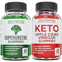 60 Supergreens Gummies Daily Green Superfoods Supplement + 60 Keto Apple Cider Vinegar Gummies Advanced Weight Loss.