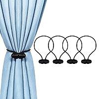 Tifanso Black Magnetic Curtain Tiebacks - 4pcs Curtain Tie Backs for Curtains, Decorative Curtain Ties Holdbacks for Drapes, Boho Drapery Tiebacks, No Drill Curtain Hooks for Bedroom, Farmhouse Decor