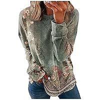 Women'S Fall Fashion Graphic Round Neck Long Sleeve Pullover Tops 2023 Lightweight Loose Fit Sweatshirts