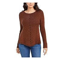 Style & Company Womens Brown Textured Speckle Long Sleeve Jewel Neck T-Shirt Sweater Size PM