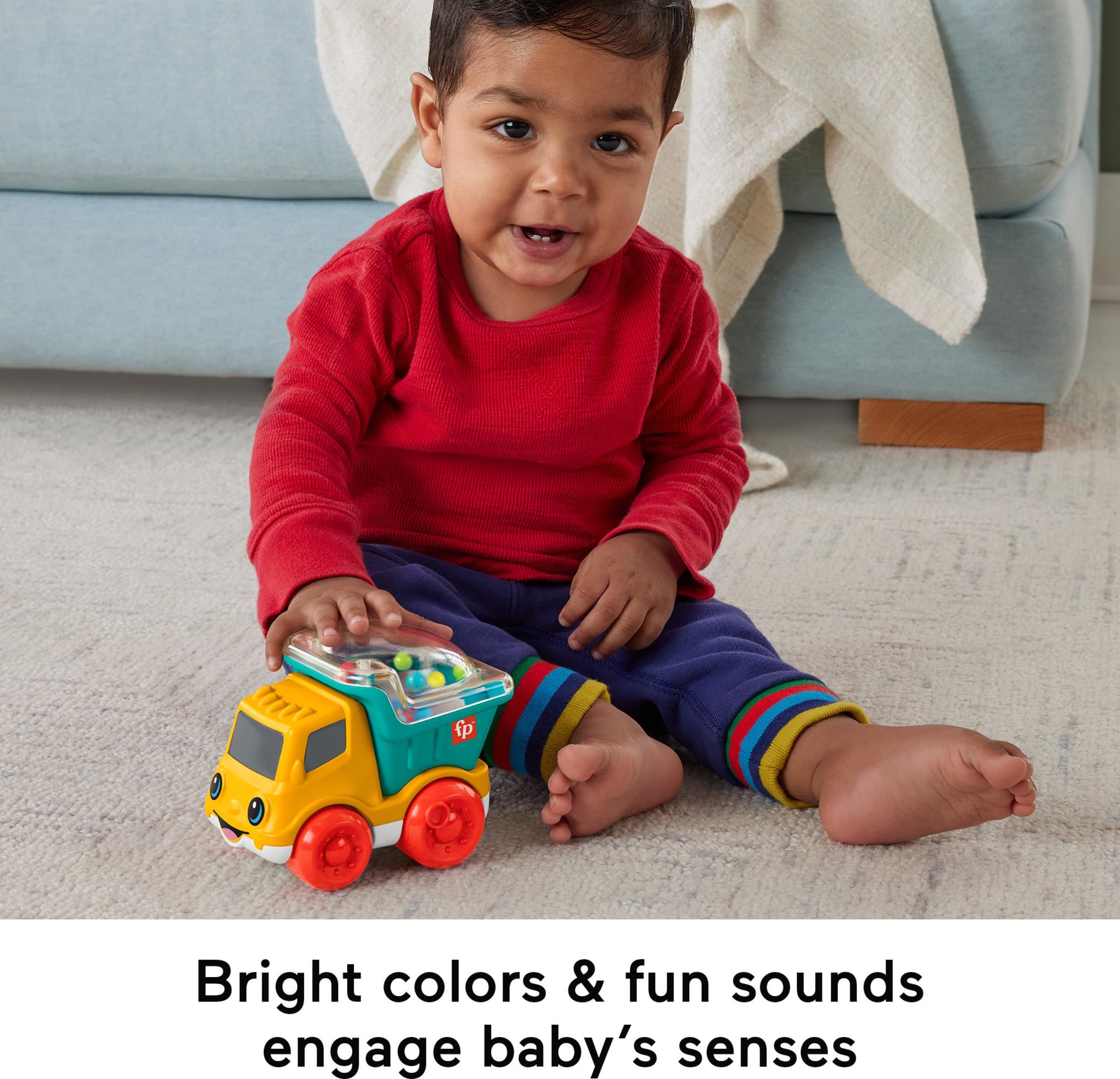 Fisher-Price Baby Toy Poppity Pop Dump Truck Push-Along Vehicle with Fine Motor Activities for Infants Ages 6+ Months
