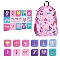 Wildkin 15-inch Backpack and Enchanted Memory Matching Game (36 pc) Bundle: Boost Memory Educational Card, and Comfortable Kids Backpack (Groovy Mermaids)
